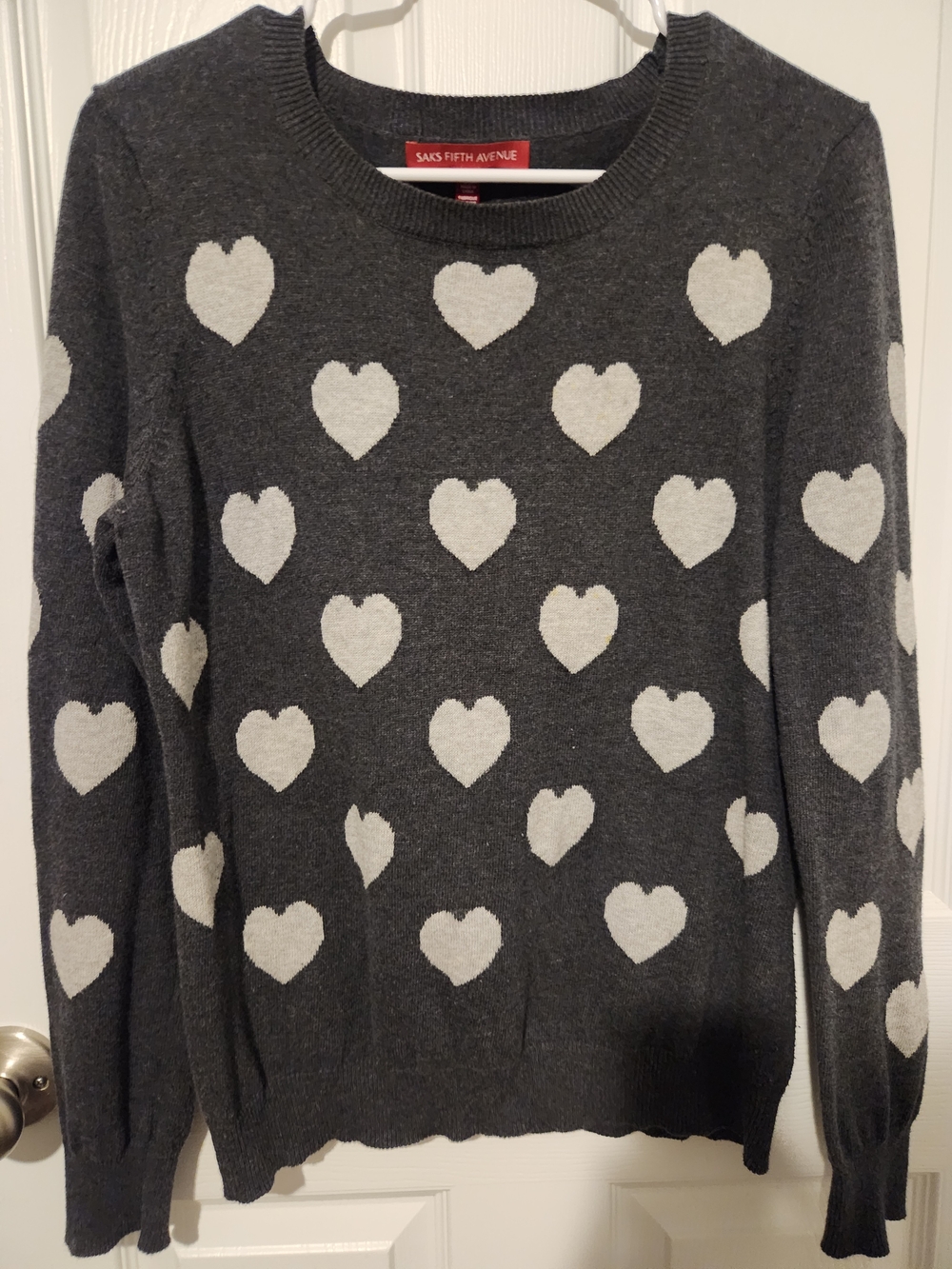 Saks Fifth Avenue Women’s Charcoal Gray Heart Pattern Sweater